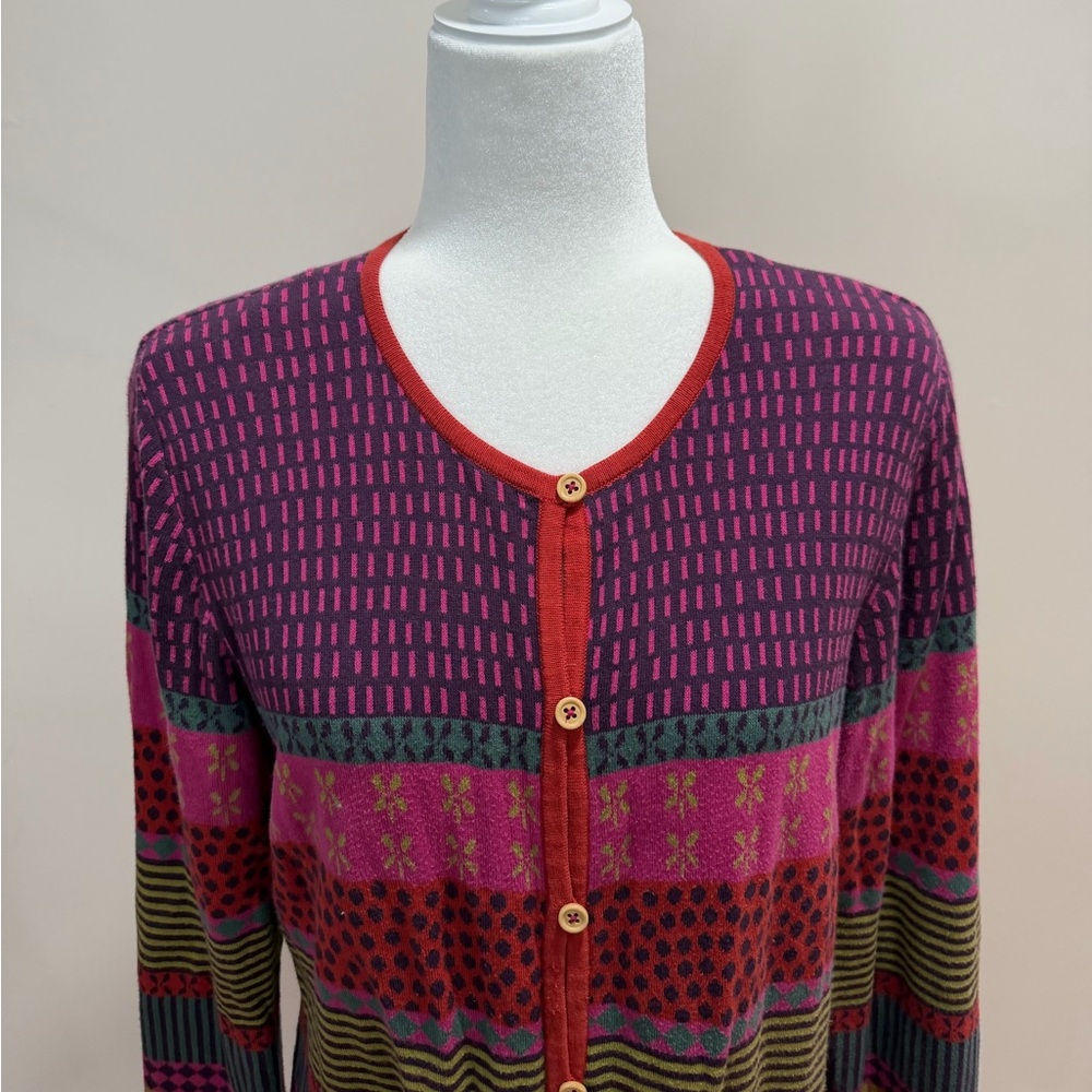 Gudrun Sjöden Colorful Mixed Print Cotton Long Sleeve Cardigan Sweater Top Sz. L - Picture 2 of 5
